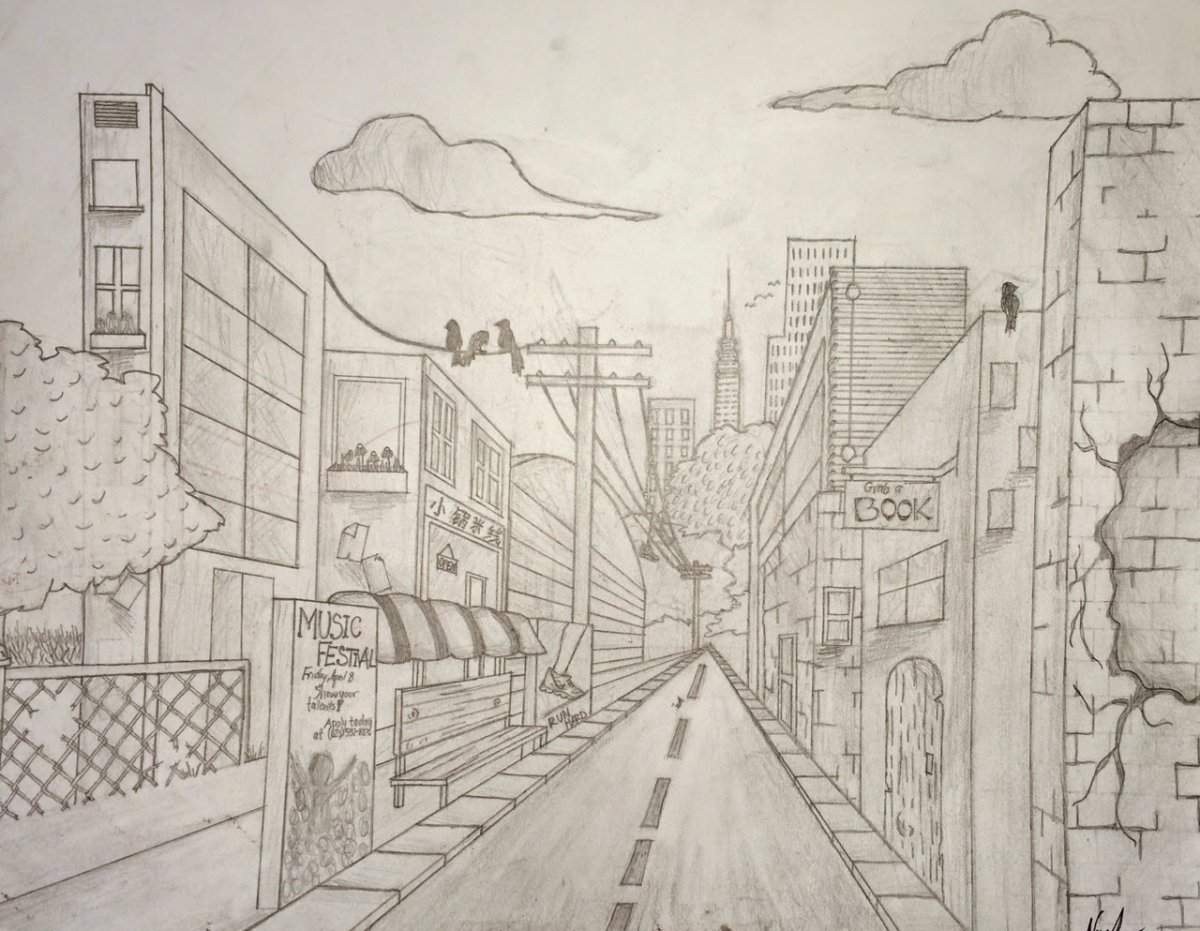 Город рисунок карандашом