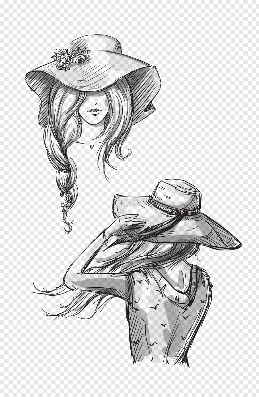 Эскиз девушка в шляпе