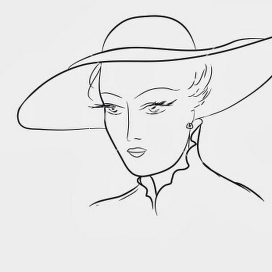 Рисунок женской головы в шляпе