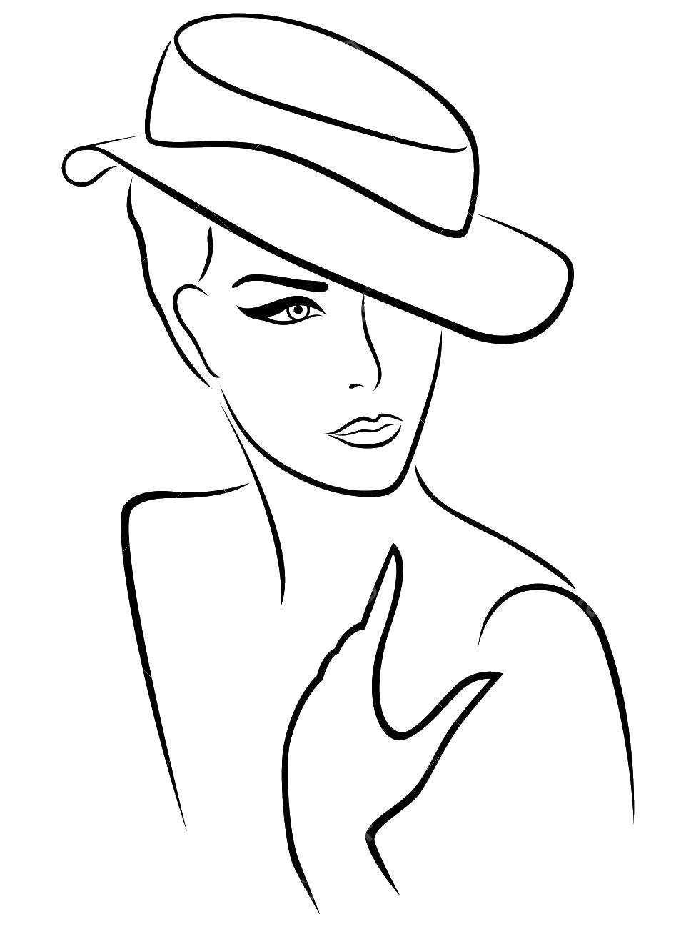 Рисунок девушка в шляпе раскраска