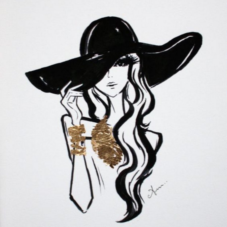 Девушка в шляпе арт рисунок
