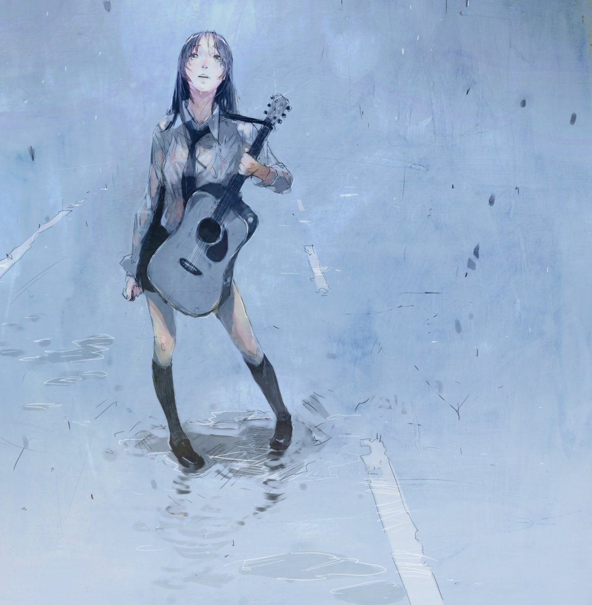 Арт с гитарой под дождём