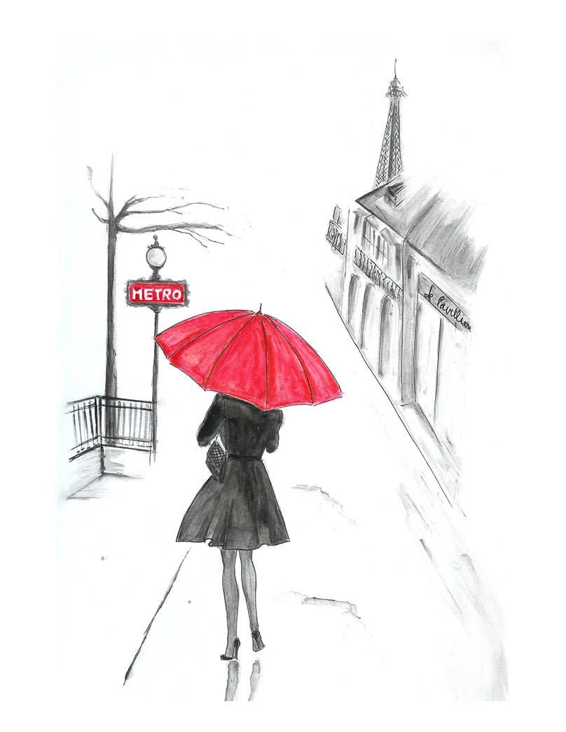 Девушка на мосту с зонтиком