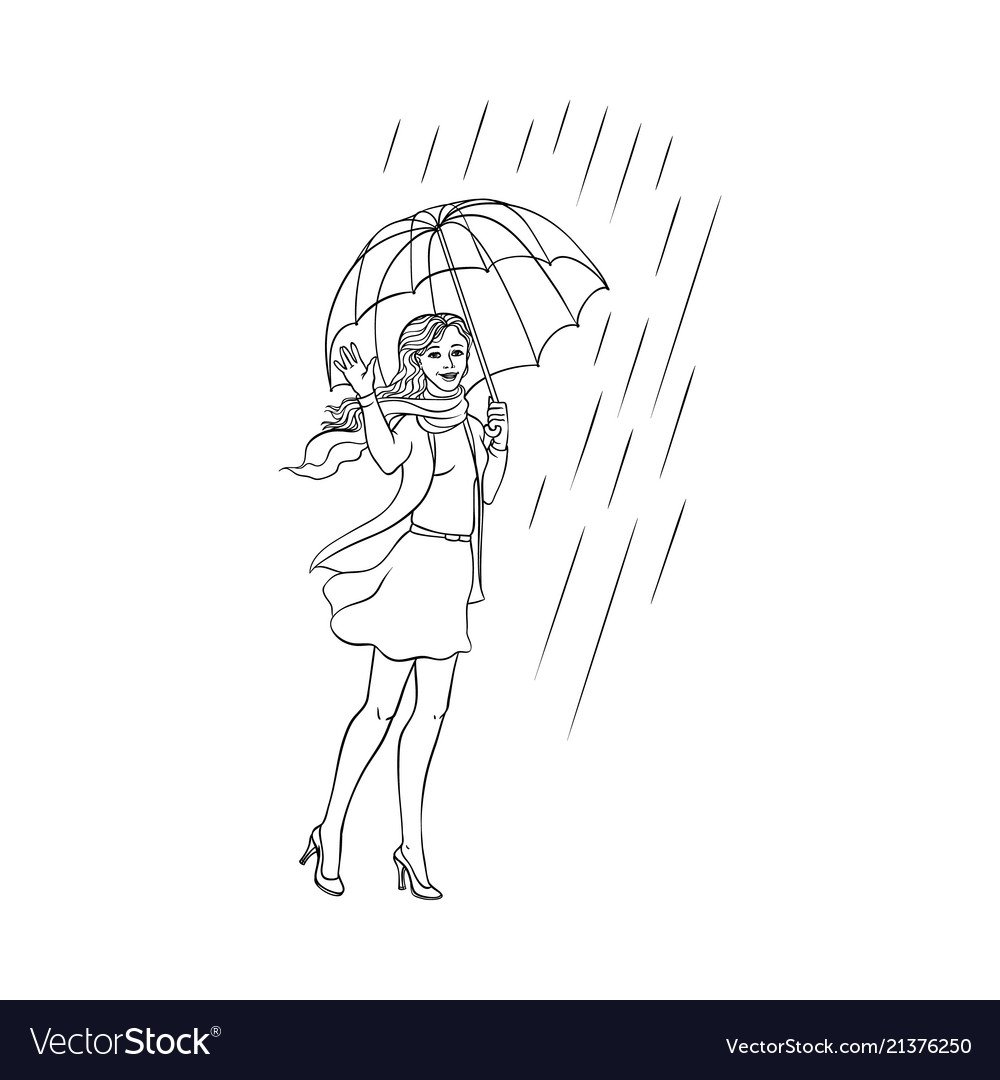 Скетч девочка с зонтом