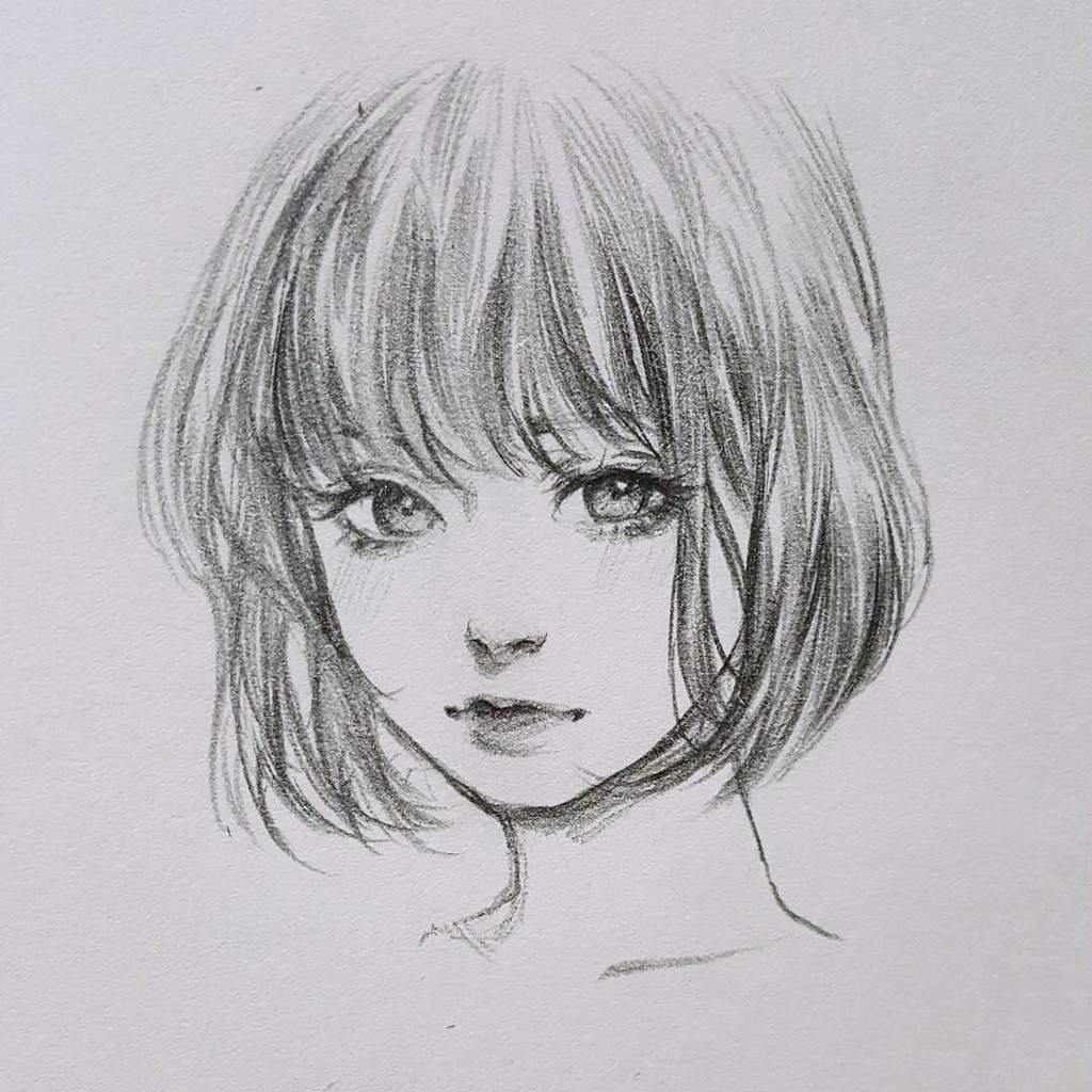 Портрет девушки с каре карандашом