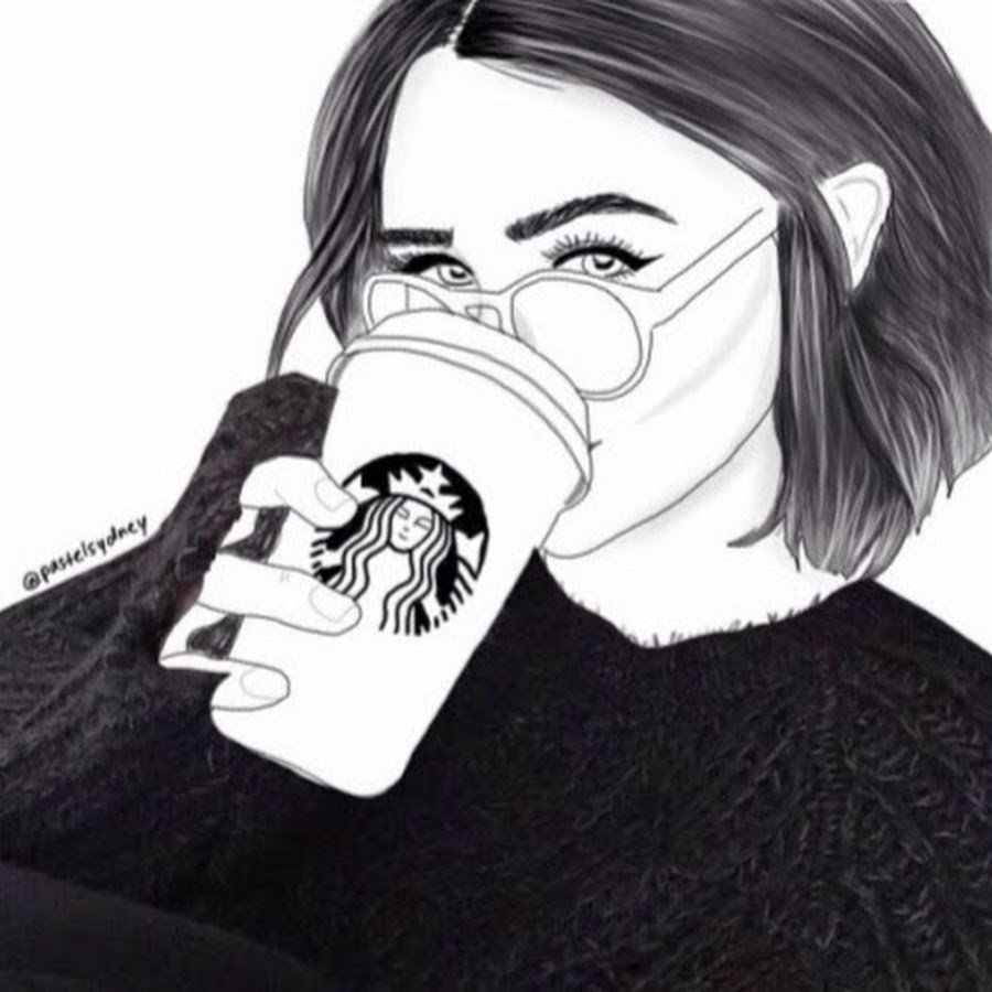 Раскраска девушка с кофе