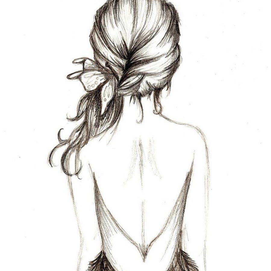 Нарисованная девушка со спины