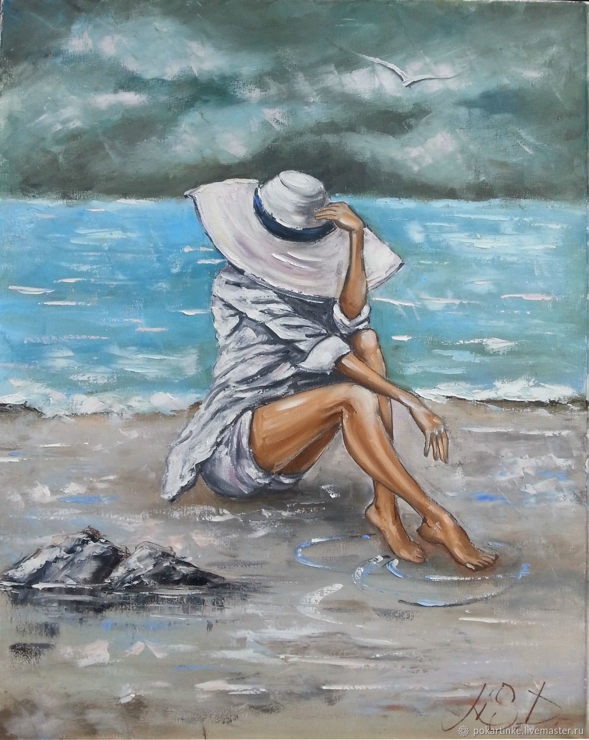 Картина девушка на пляже