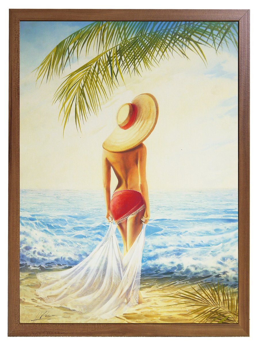 Дама в шляпе у моря картина