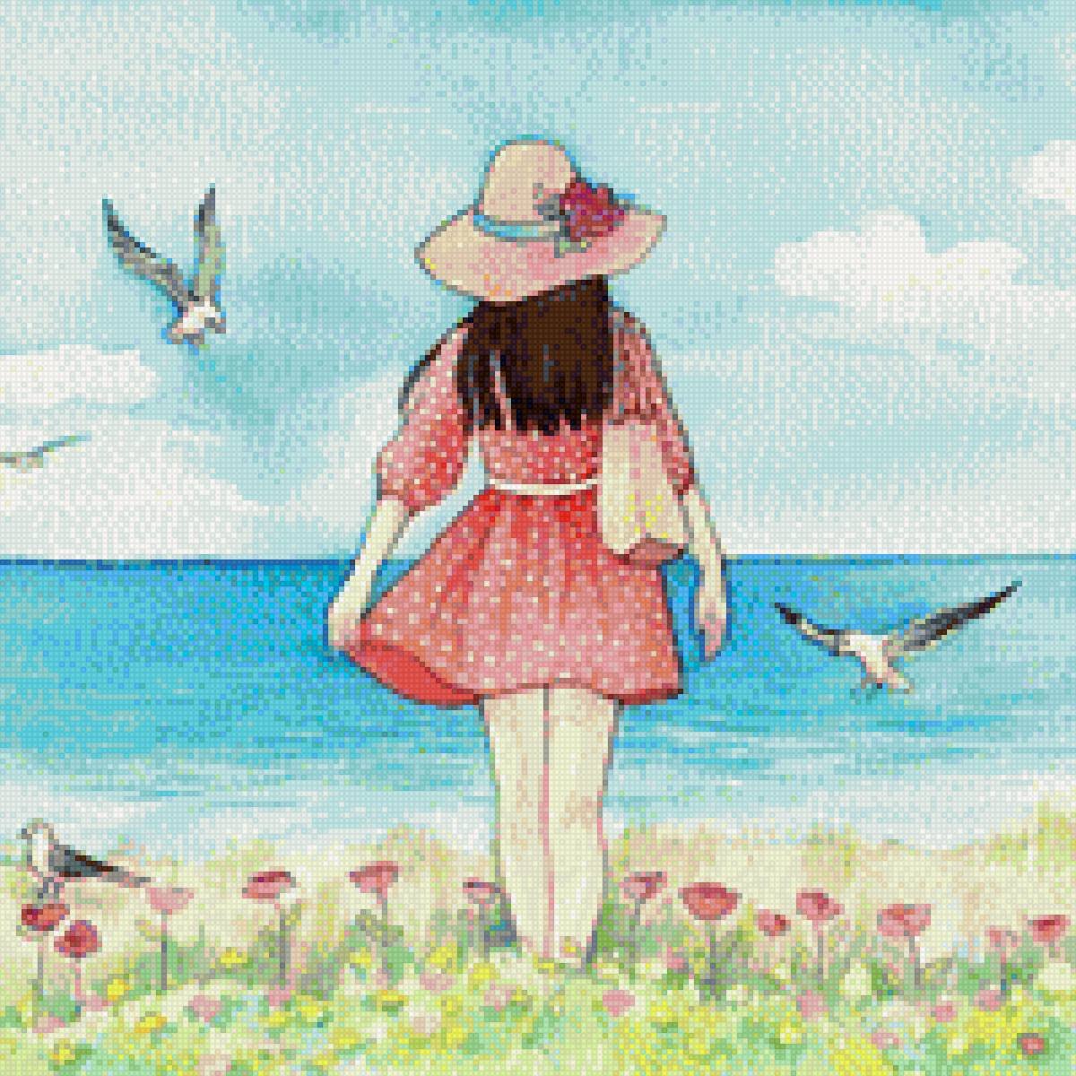 Рисунки летом девушки море