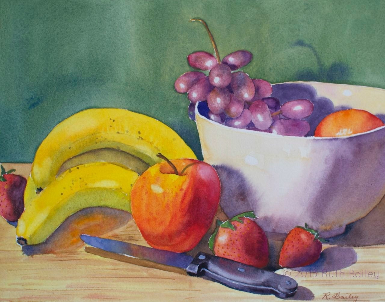 Натюрморт с фруктами акварелью