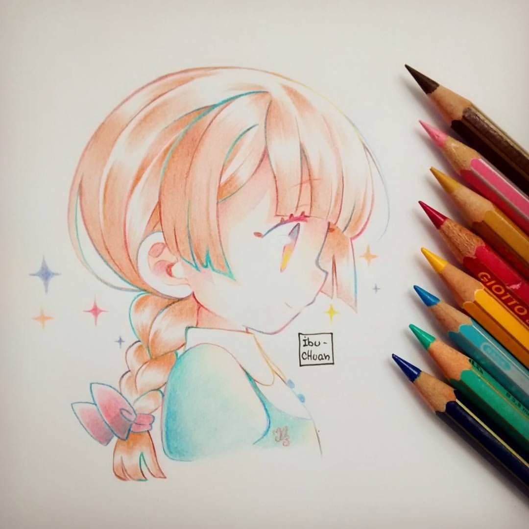 Скетчи цветными карандашами аниме