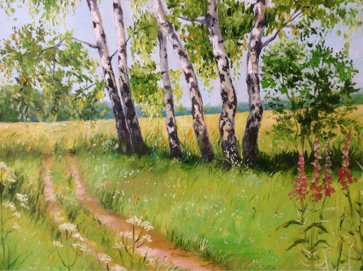 Картина Елены Покушевой осенний пейзаж березы