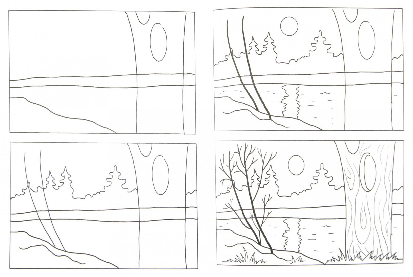 Этапы рисования пейзажа для детей