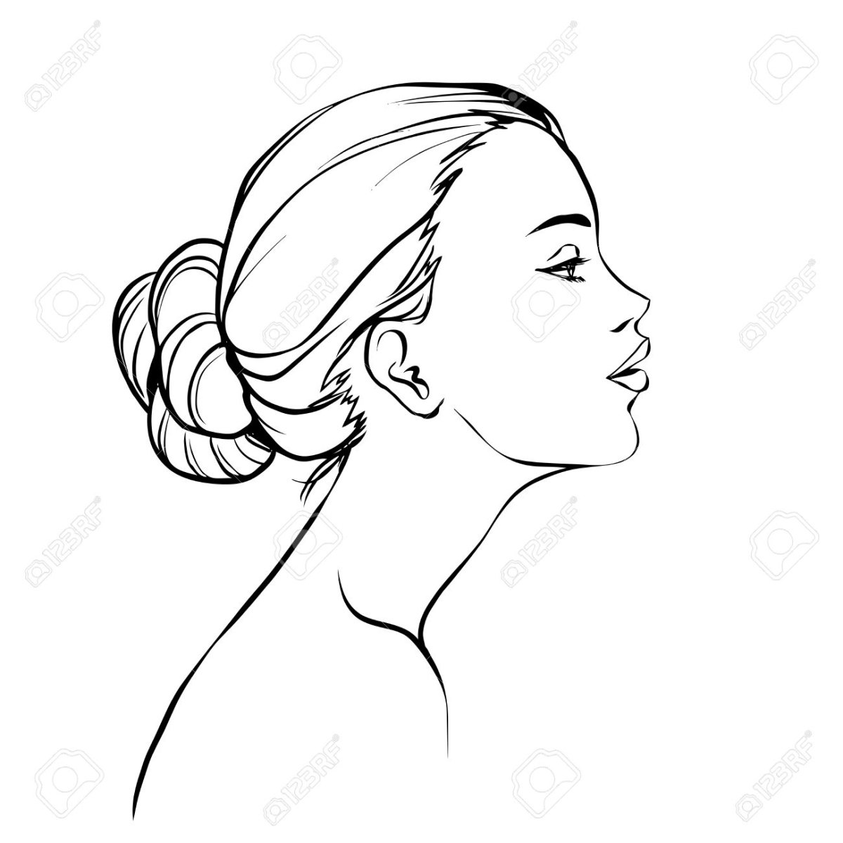 Лицо женщины в профиль карандашом