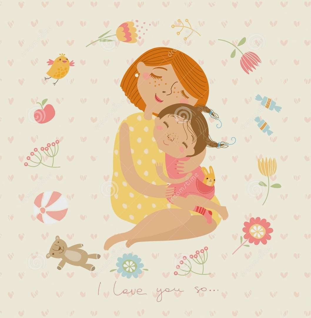 Иллюстрации мама обнимает дочку