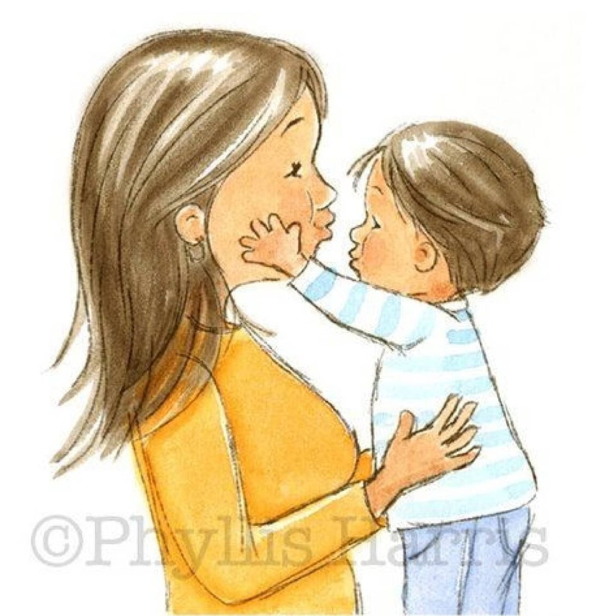 Мама целует ребенка рисунок