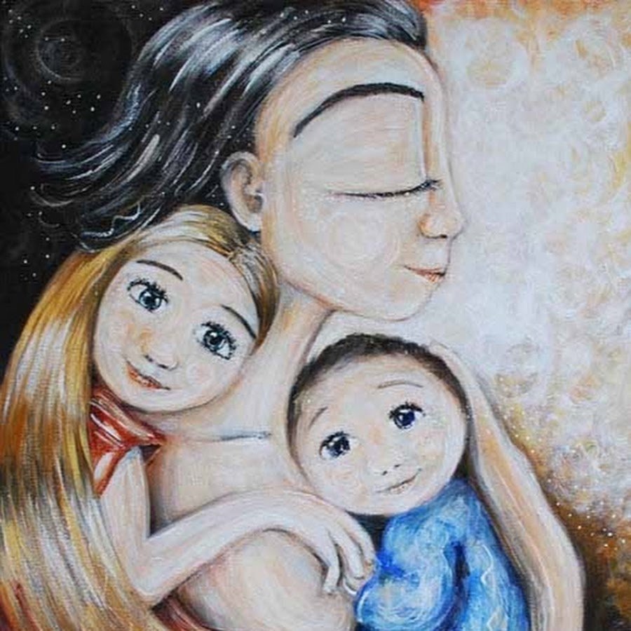 мама с двумя дочками картинки нарисованные
