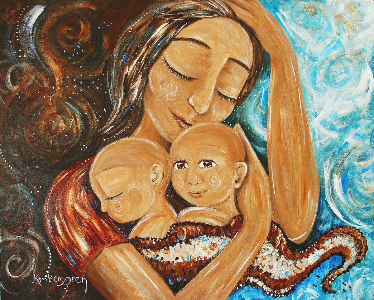 Картина мама с двумя детьми