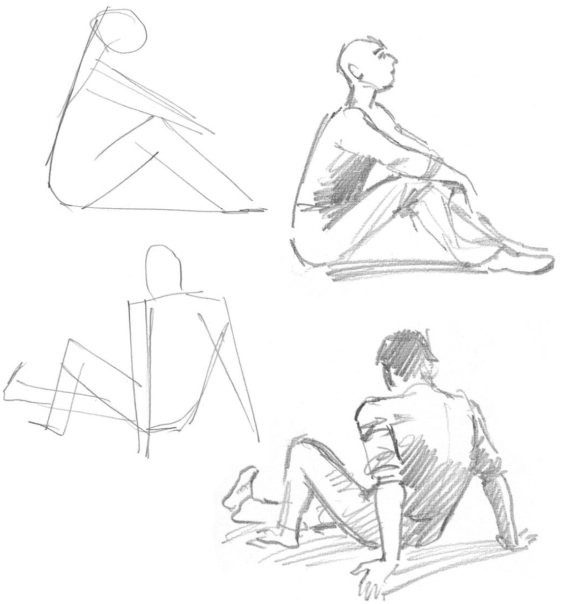 Схема рисования сидящего человека
