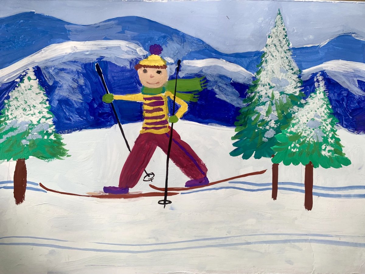 Рисование в детском саду лыжник