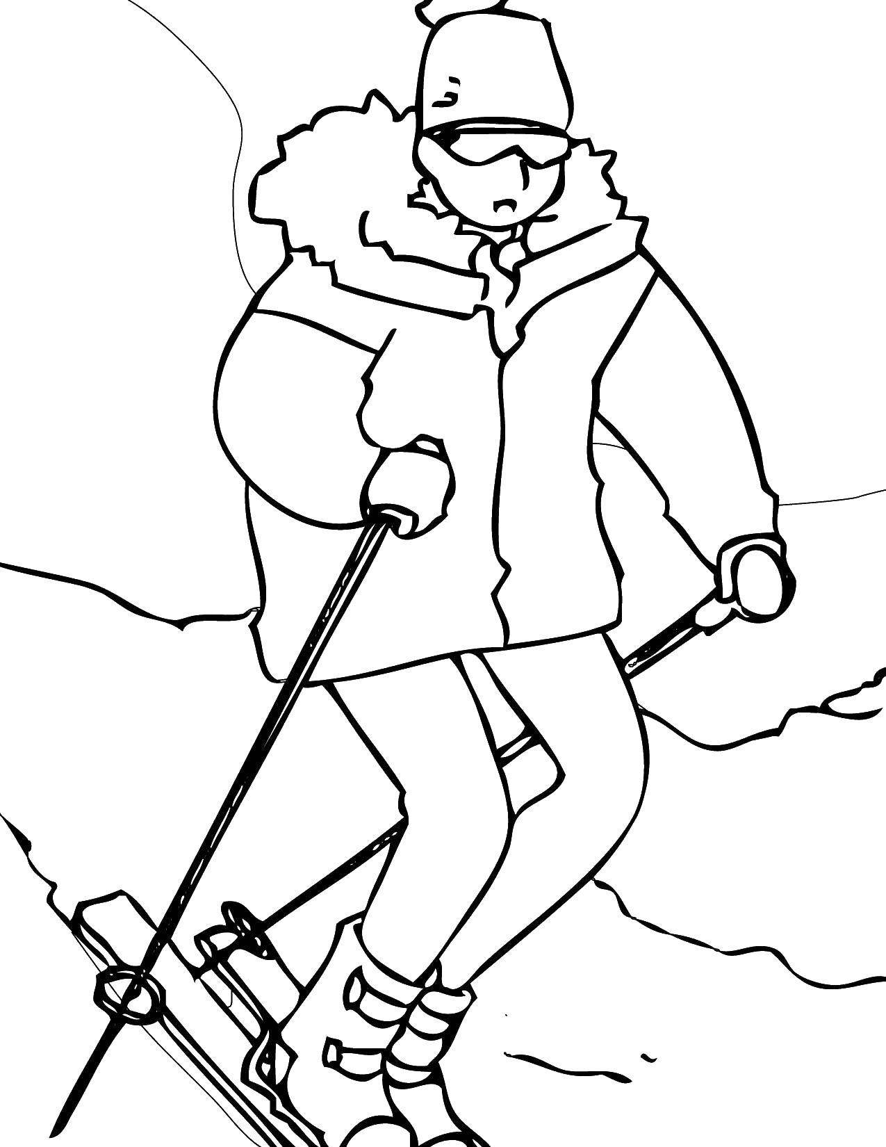 Раскраска спорт лыжи
