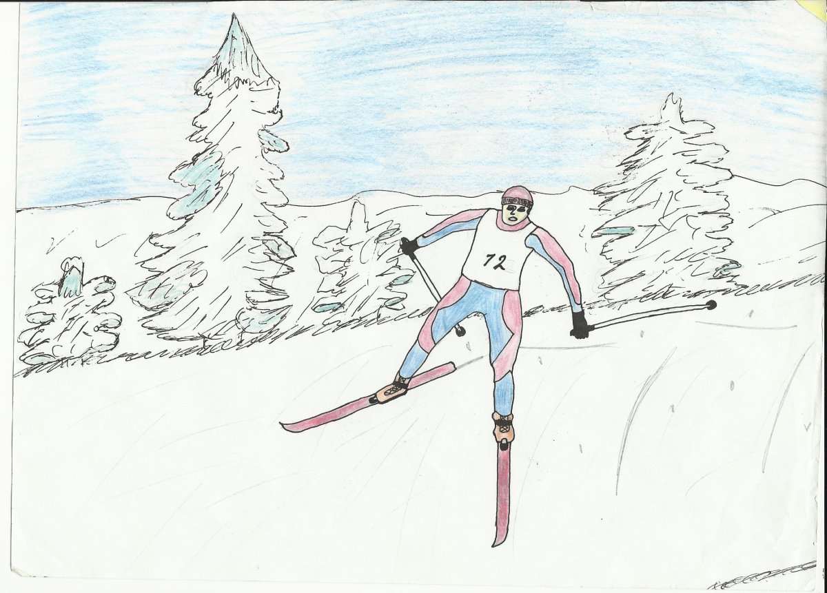 Лыжник на финише рисунки