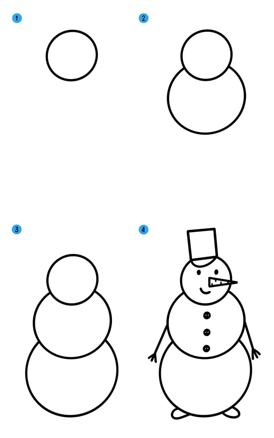 Поэтапное рисование снеговика