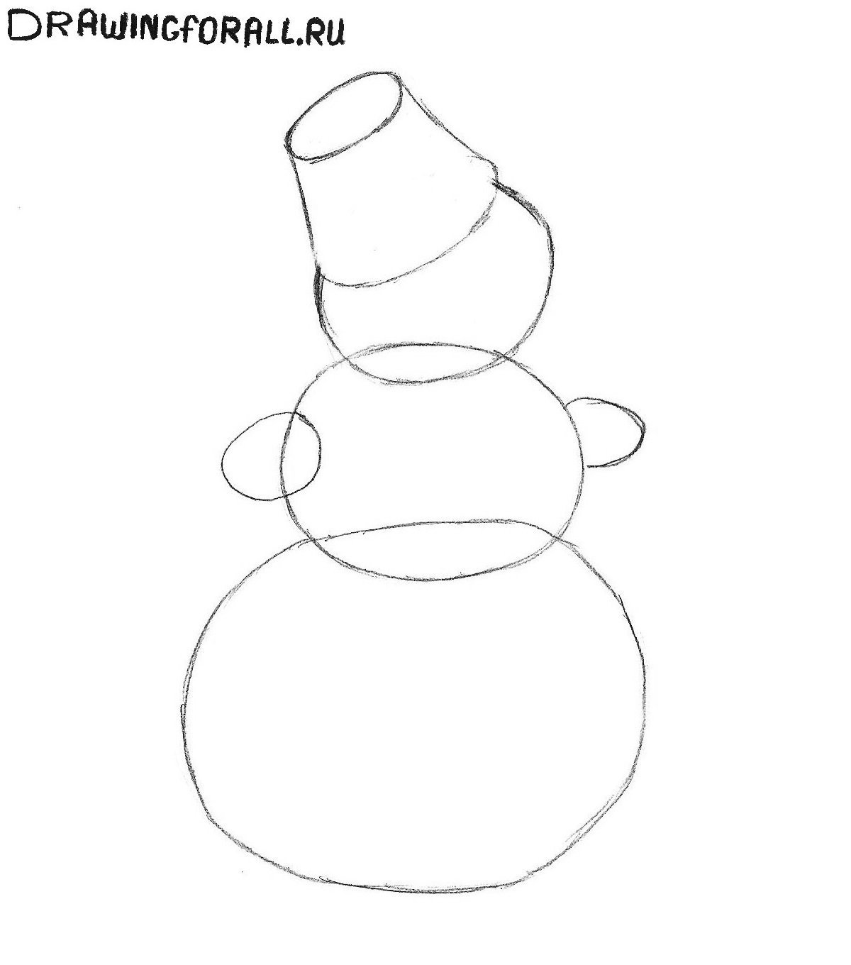 Легкий рисунок поэтапно снеговик