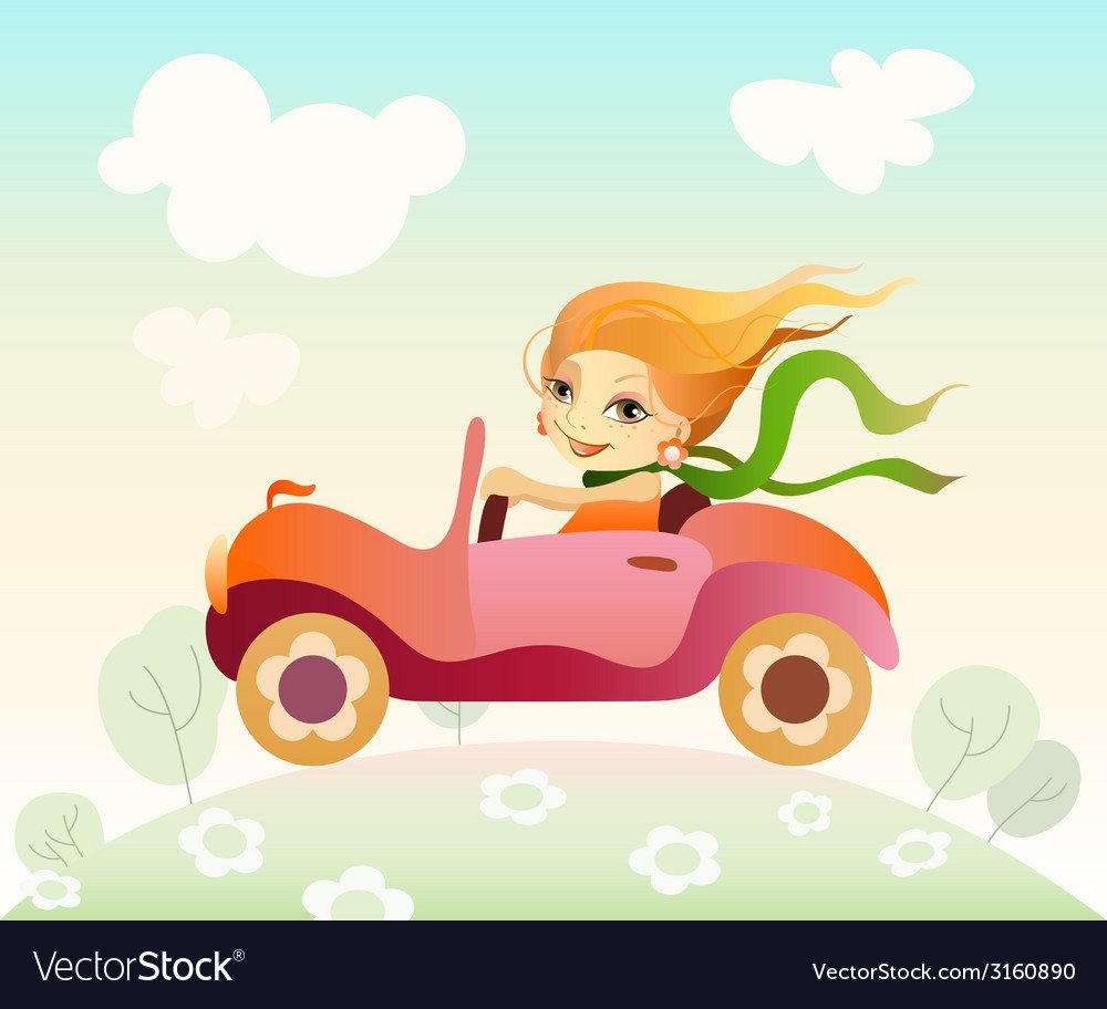Иллюстрация девочки в машине