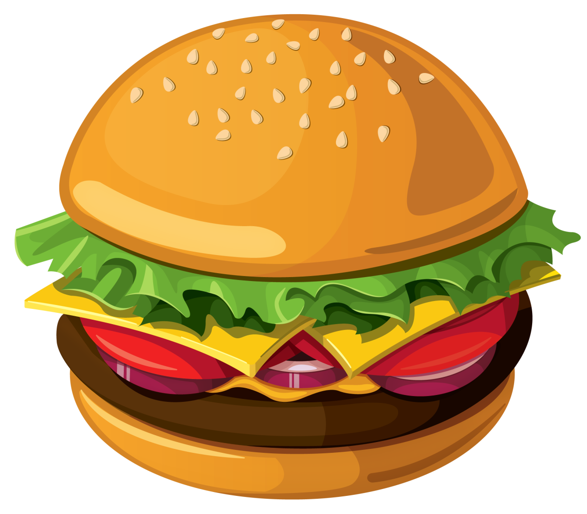 Картинка еда для детей на прозрачном фоне. Гамбургер мультяшный. Мультяшная еда. Бургер стикер. Картинки мультяшной еды.