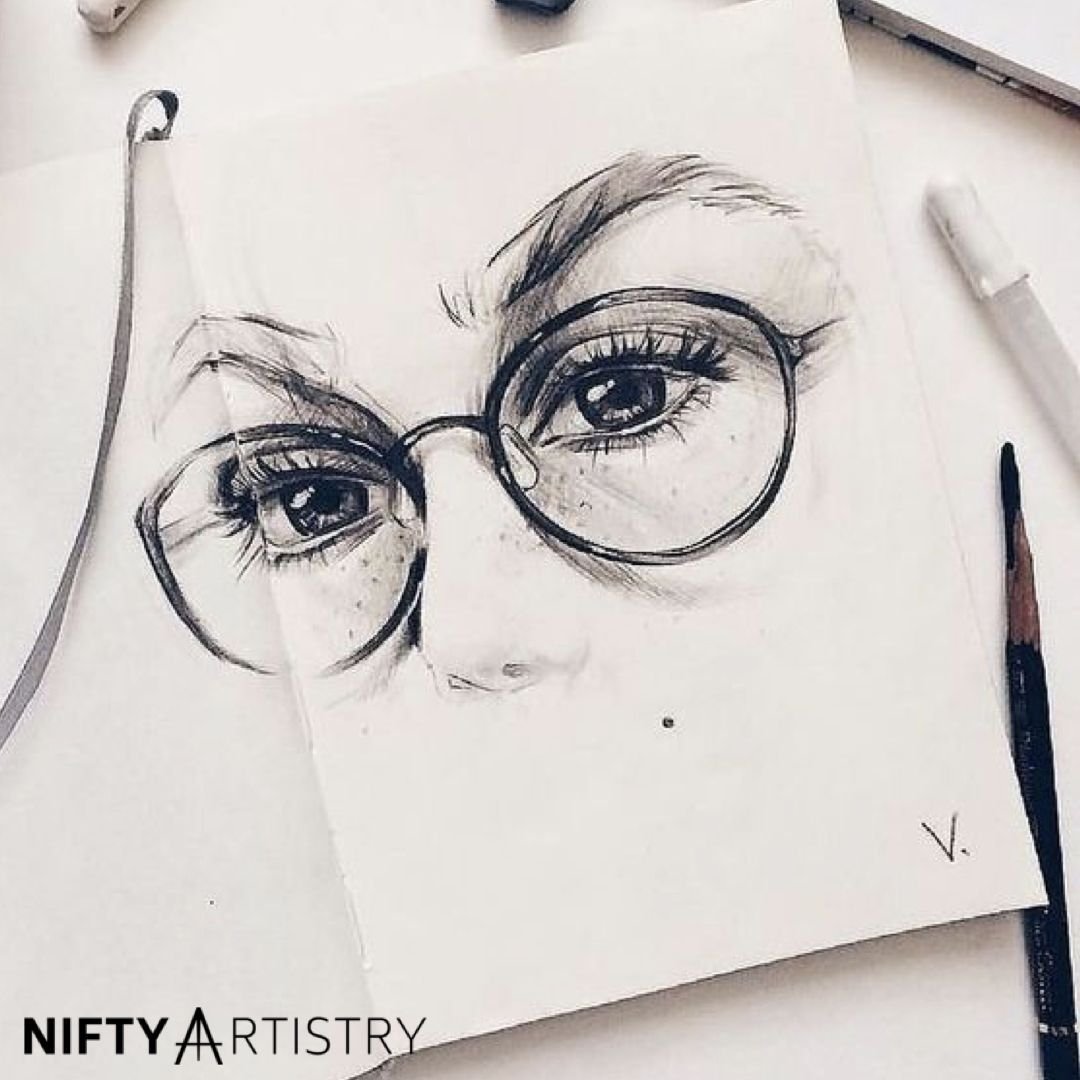 Девушка в очках рисунок карандашом