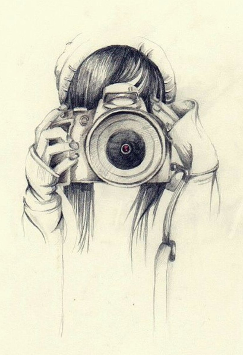 Девушка с фотоаппаратом рисунок карандашом