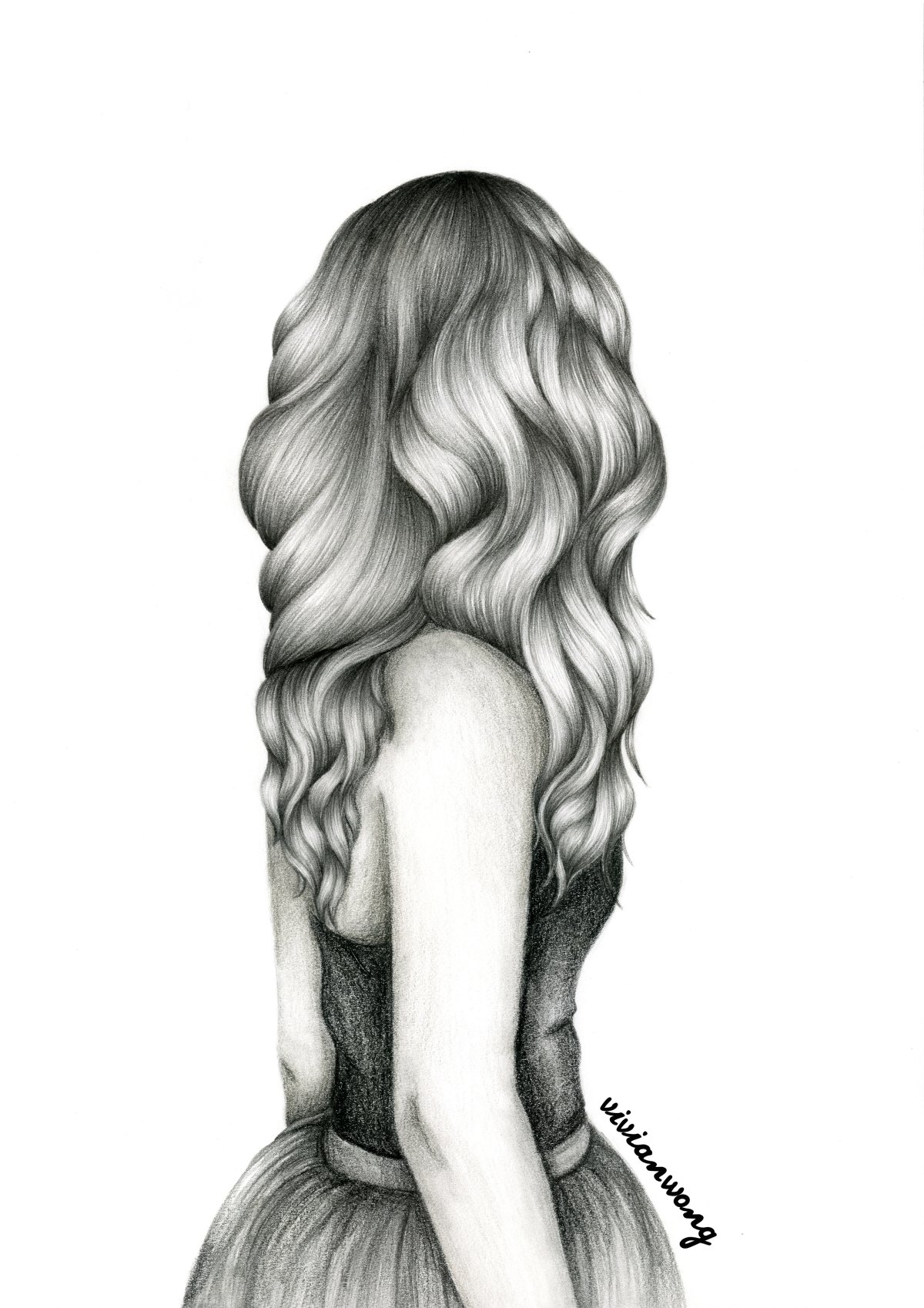 Девочка с длинными волосами рисунок карандашом
