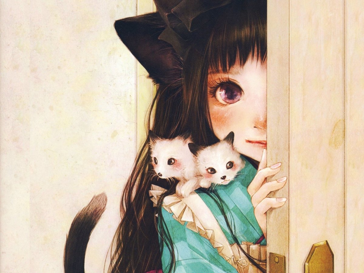 Девочка с котом арт