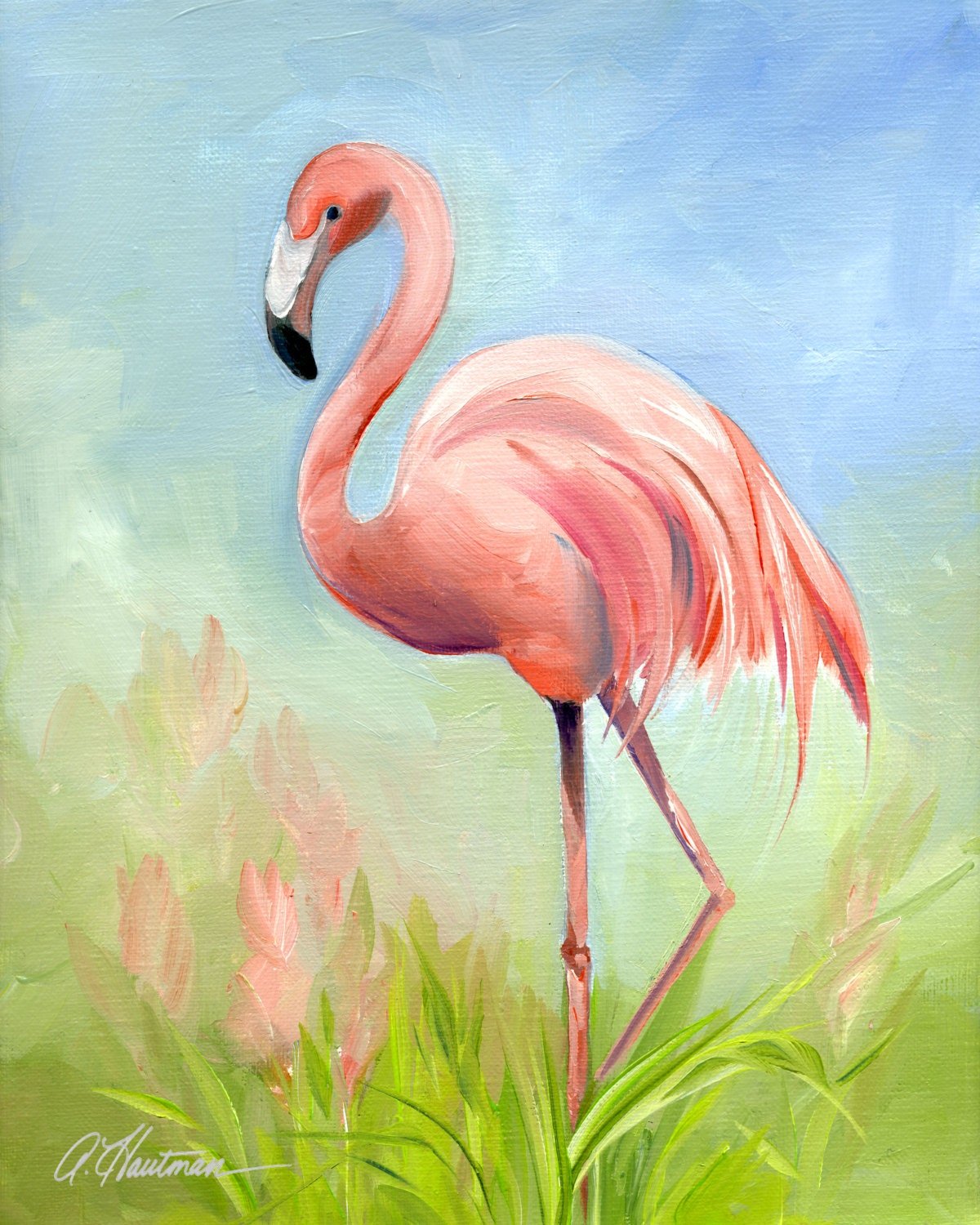 Фламинго сухой пастелью