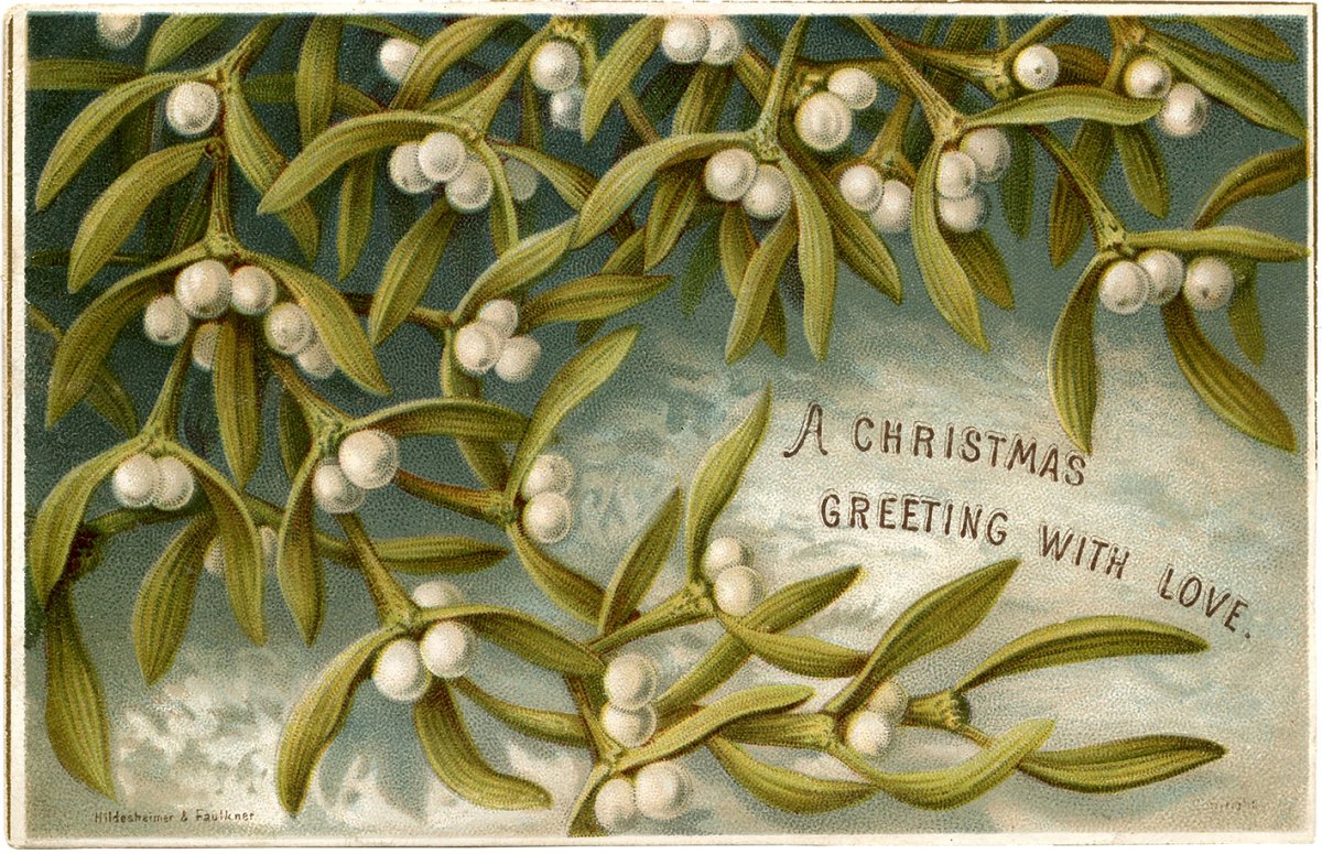 Омела Винтажная открытка Рождество