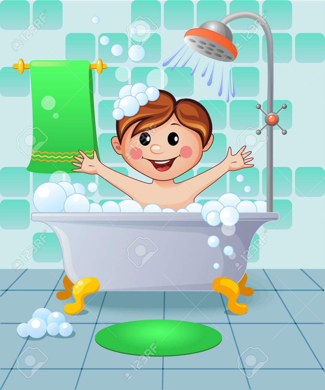 Дети моются в ванной