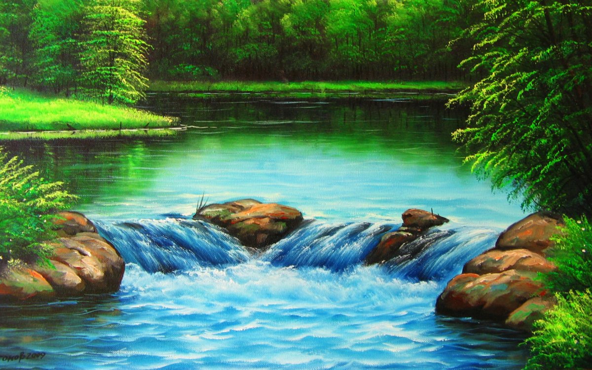 Красивая река рисунок