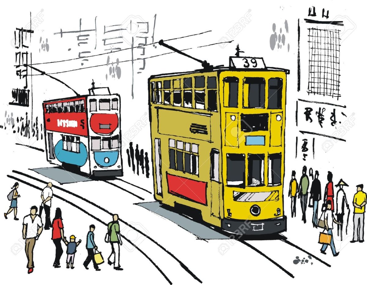 Иллюстрация человек в трамвае