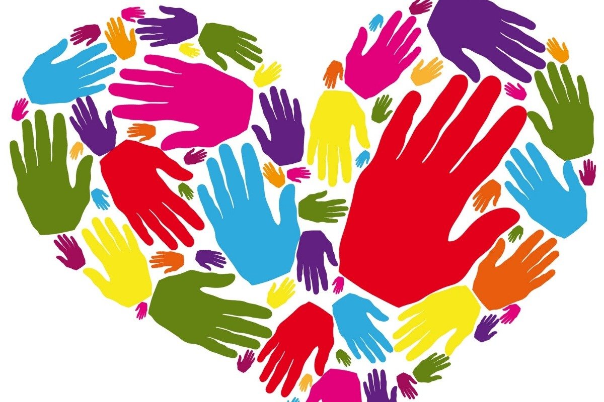 Картина волонтера. Эмблема дружбы. Разноцветные ладошки. Разноцветные руки. Ладошки дружбы.