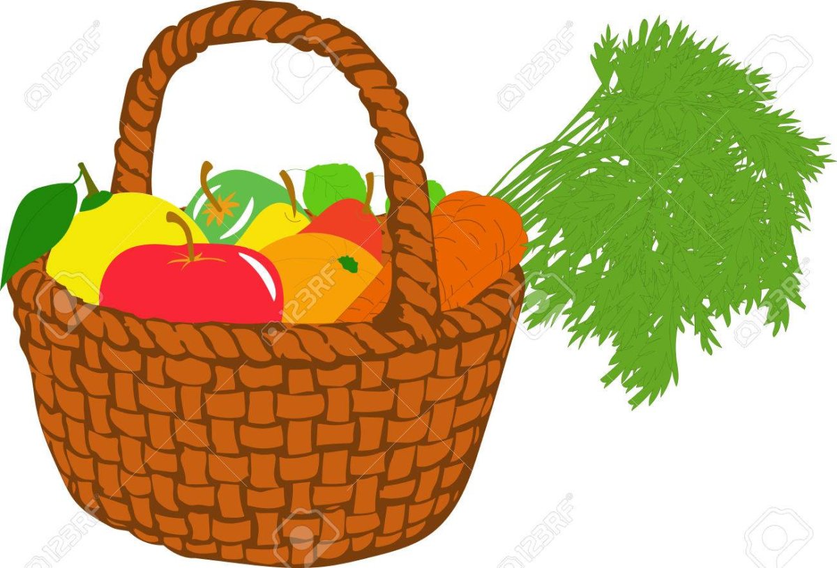 Корзинка с овощами и фруктами рисунок для детей