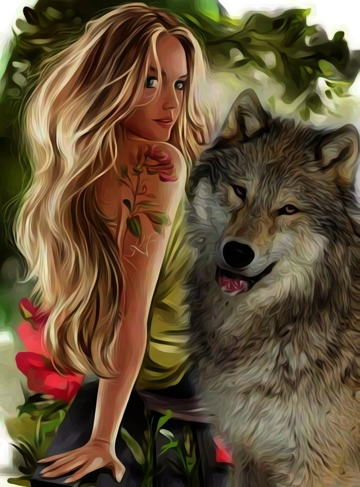 Красивая девушка с волком
