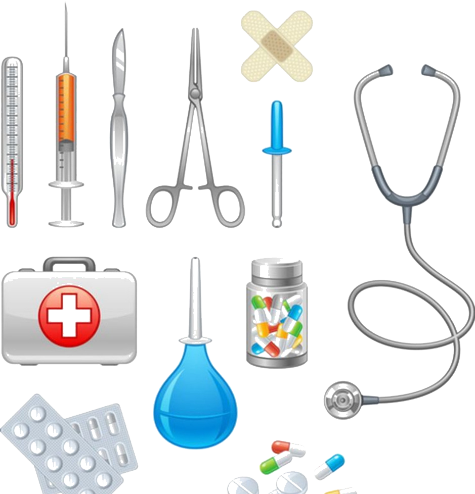 Атрибуты врача. Инструменты доктора. Медицинские инструменты для детей. Принадлежности медсестры. Предметы для ветеринара